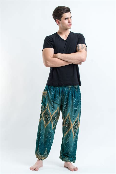 Diamond Peacock Mens Harem Pants In Turquoise