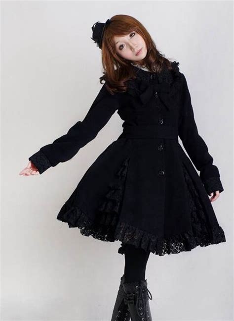 Precioso Negro Manga Larga De Encaje Negro Lolita Arco Lc Escudo