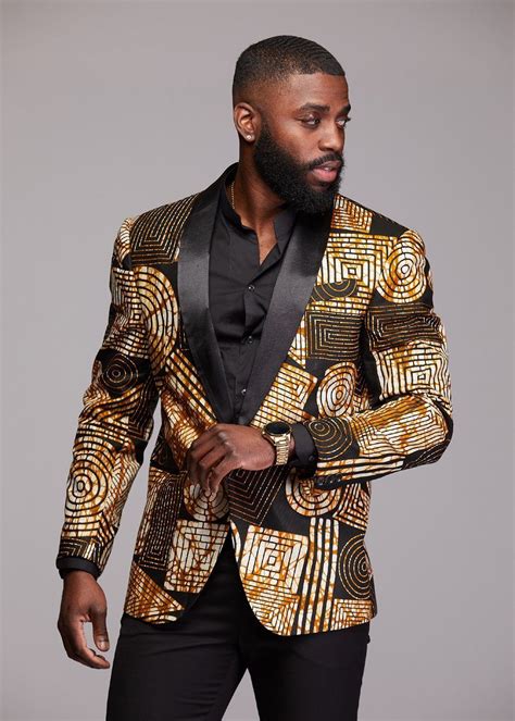 Rammy Men S African Print Blazer Black Brown Geometric African Men