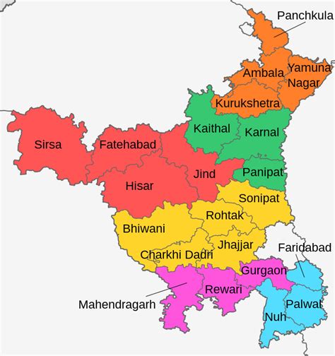 Districts of Haryana Map - List of Locations