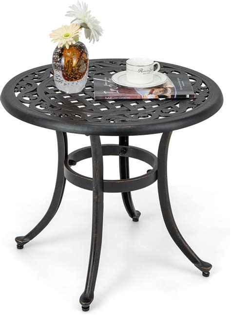 Giantex Patio Bistro Table 24” Cast Aluminum Round Side Table Outdoor Coffee Table