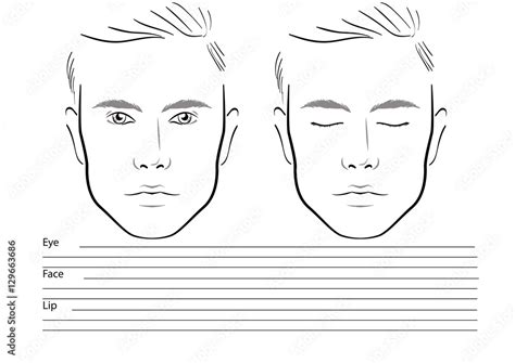 Face chart Makeup Artist Blank. Template. Vector illustration. Stock ...