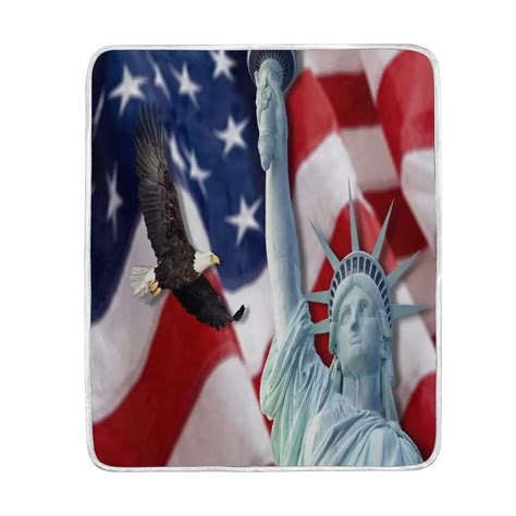 American Flag Bald Eagle Statue Of Liberty Blanket Soft Warm Cozy Bed