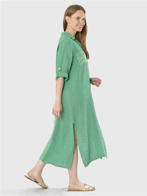 Vestido Lino Brillo Italiano Verde Bou S Store