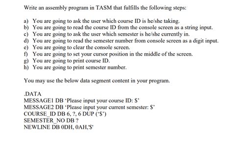 Write An Assembly Program In TASM That Fulfills The Chegg