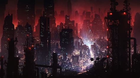 Dark Artwork Cityscape Futuristic Futuristic City Red 1920x1081