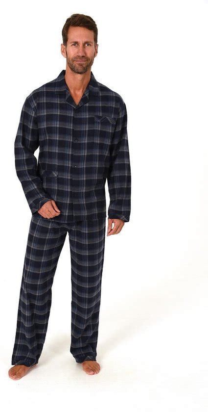 Heren Pyjama Flanel Blauw Bol