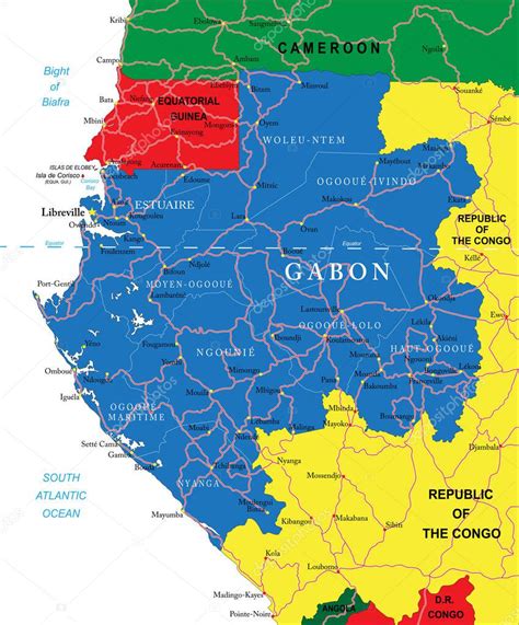 Mapa Vectorial Altamente Detallado De Gabón Con Regiones