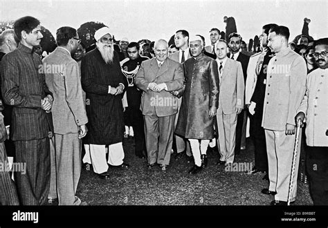 Nikita Khrushchev (centre left) and Jawaharlal Nehru Stock Photo - Alamy