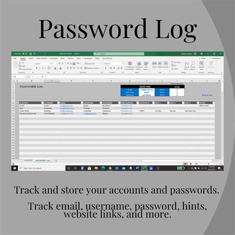 Password Tracker Excel Template Instant Download Etsy