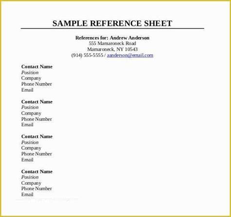 Free Reference Template Of Reference Sheet Template Free Word Pdf