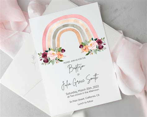 Rainbow Baptism Invitation Baptism Girl Invite Rainbow Fall Etsy