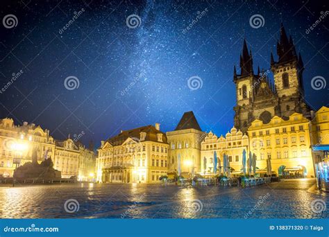 Famous Old Town Square at Night in Prague with Stars Sky Stock Photo ...