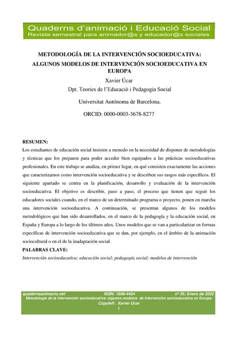 Modelos quadernsanimacio Metodología de la intervención