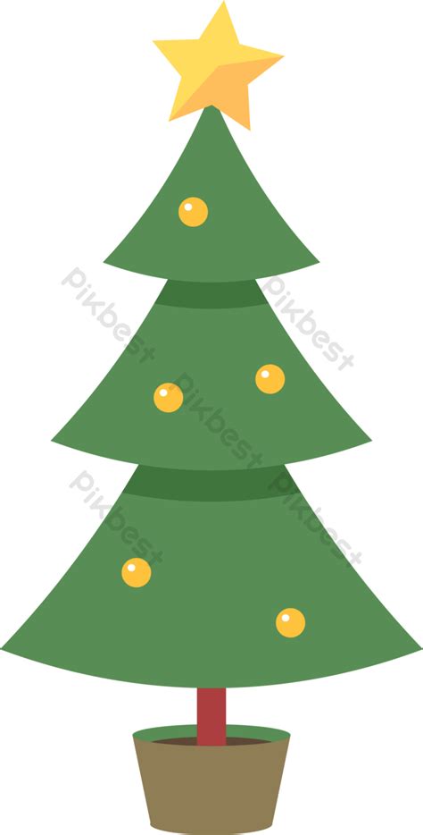 Cartoon Simple Christmas Tree Vector With Yellow Ball PNG Images EPS