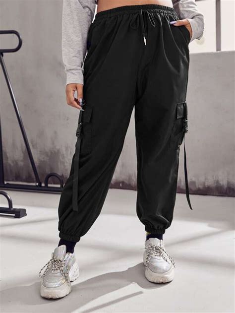 SHEIN EZwear Pantalones cargo de cintura con cordón con bolsillo con