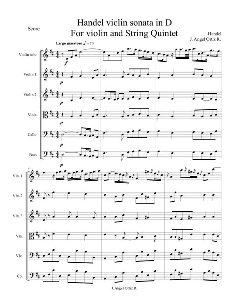 Händel violin sonata no4 in D for violin and string quintet arr José