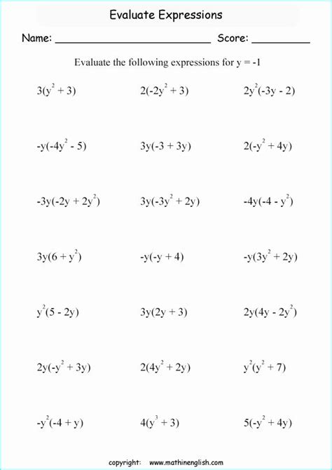 Free Printable Variable Expression Worksheets