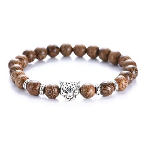 CHAPELET Leopard Head Bracelet En Bois De Santal Naturel Pour Hommes