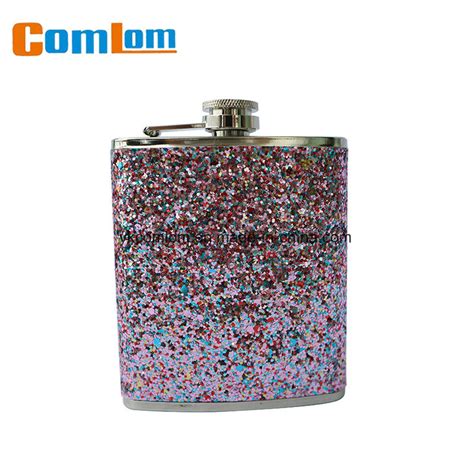 Cl1c Hl 11 Comlom Stainless Steel Colorful Glitter Leather Wrapped Sex Russia Girl Hip Flask