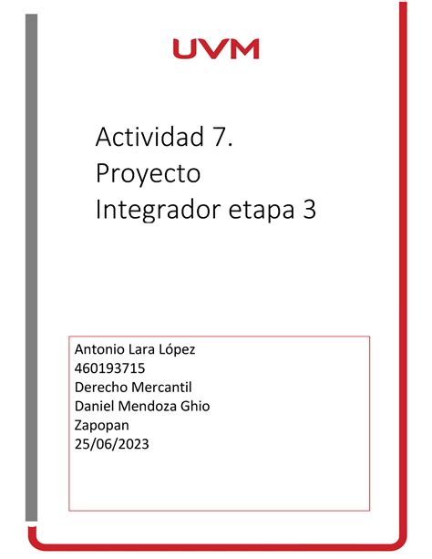 Pie Etapa Derecho Mercantil Actividad Proyecto Integrador Etapa