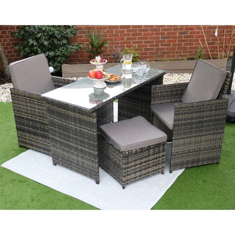 Rattan 4 Seater Cube Table Dining Garden Furniture Set Fasci Garden