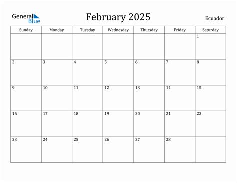 February 2025 Monthly Calendar with Ecuador Holidays
