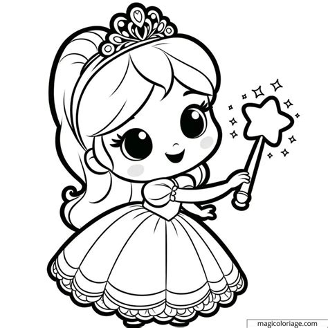 Dibujo para colorear Princesa jugando con una varita mágica estrellada