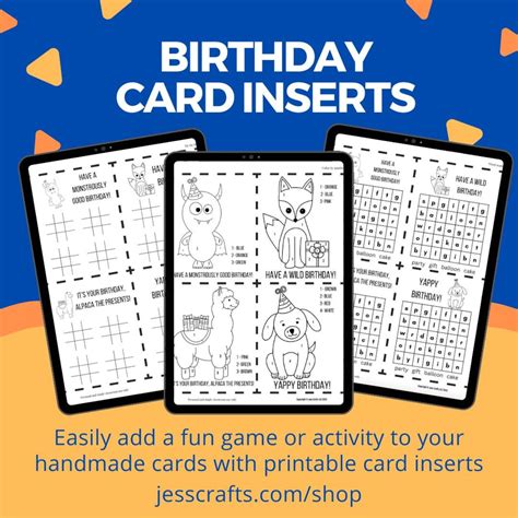 Printable Card Inserts Birthday Theme Games and Activities for Inside Cards Birthday Fun Party ...