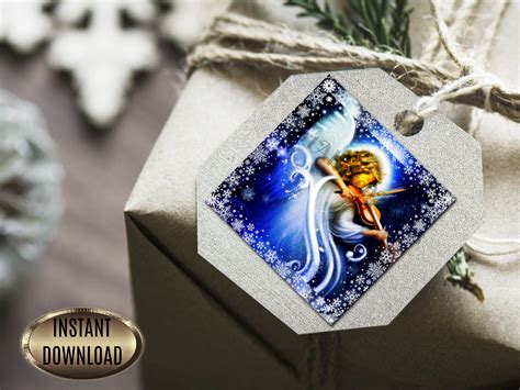 Printable Angel Christmas Cards and Stickers Digital Angel Holiday Card ...