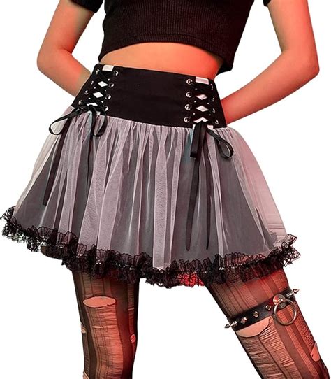 Womens Sexy Y2k Lace Patchwork Pleated High Waist Mini Skirt A Line