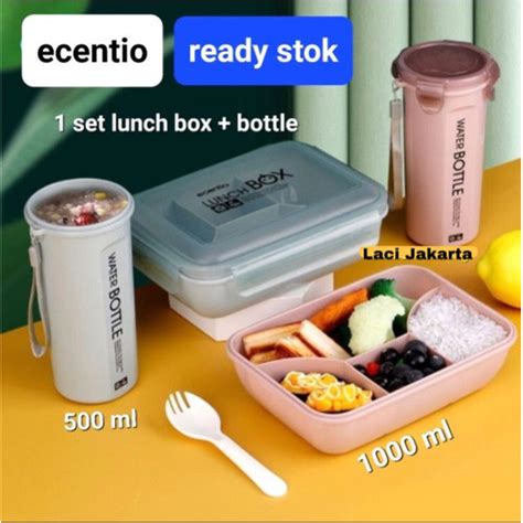 Promo Ecentio Lunch Box Set Botol Minum Esentio Set Tempat Makan Bekal