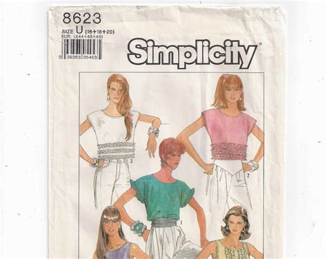 Simplicity 8623 Pattern For Misses Pullover Top Plus Sizes 16 18 20