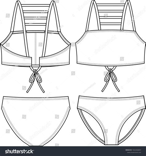 Girls Bikini Fashion Flat Sketch Template Stock Vector Royalty Free 1922266847 Shutterstock
