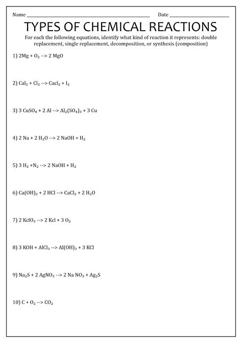 16 Types Chemical Reactions Worksheets Answers Free Pdf At