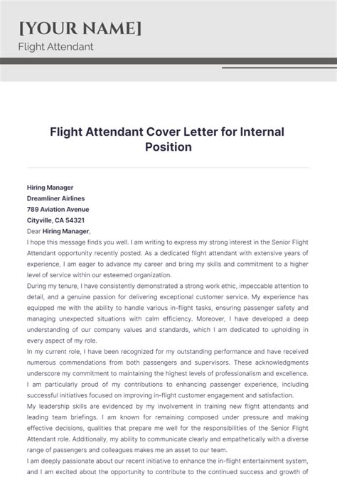 Free Flight Attendant Cover Letter For Internal Position Template