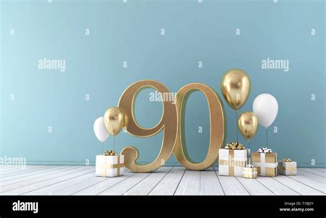 Number 90 Party Celebration Room With Gold And White Balloons And T