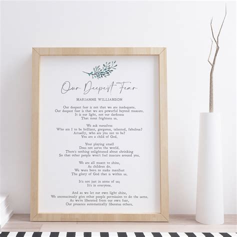 Our Deepest Fear Marianne Williamson Poem Mourning Etsy