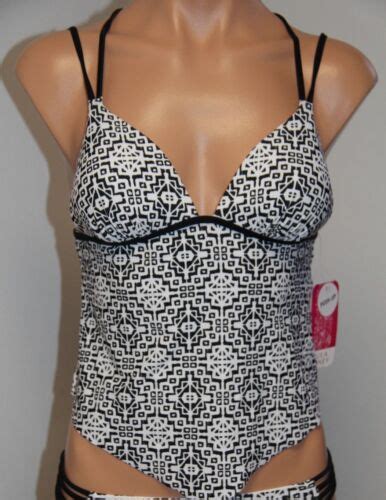 NWT Hula Honey Swimsuit Bikini Tankini Top Sz S Push Up Black White EBay