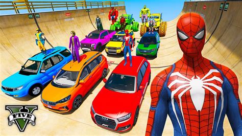 Spiderman Epic New Mega Lake Ramp Challenge For Cars Racing By Trevor