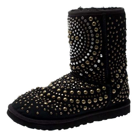 Jimmy Choo X Uggs Black Studded Suede Mandah Boots Size 40 For Sale At