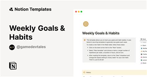 Weekly Goals Habits Template Notion Marketplace