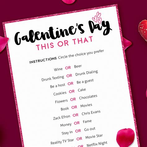 Galentines Party Games This Or That Printable Activity Etsy Uk