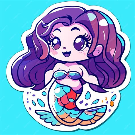 Linda Princesa Sereia Menina Chibi Kawaii Mão Desenhada Desenho Animado