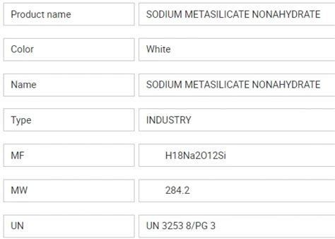 Factory Supply Sodium Metasilicate Nonahydrate 13517 24 3 Buy Odium