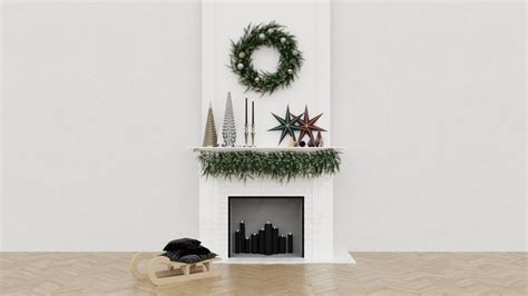 Christmas Decorative Fireplace Set 4K 3D model | CGTrader