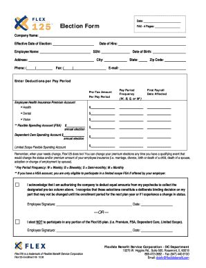 Fillable Online Flex Election Form Coordinated Benefits Company Fax