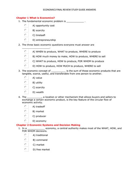 ECONOMICS FINAL REVIEW STUDY GUIDE ANSWERS Chapter 1