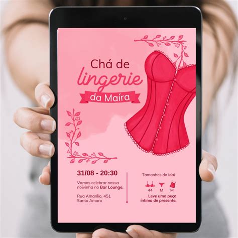 Convite Digital Chá de Lingerie Rosa Elo Produtos Especiais