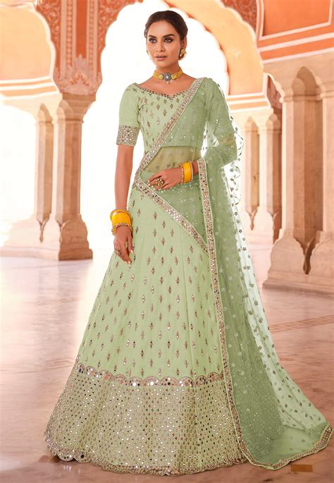 Pista Green Art Silk A Line Lehenga Choli 239519